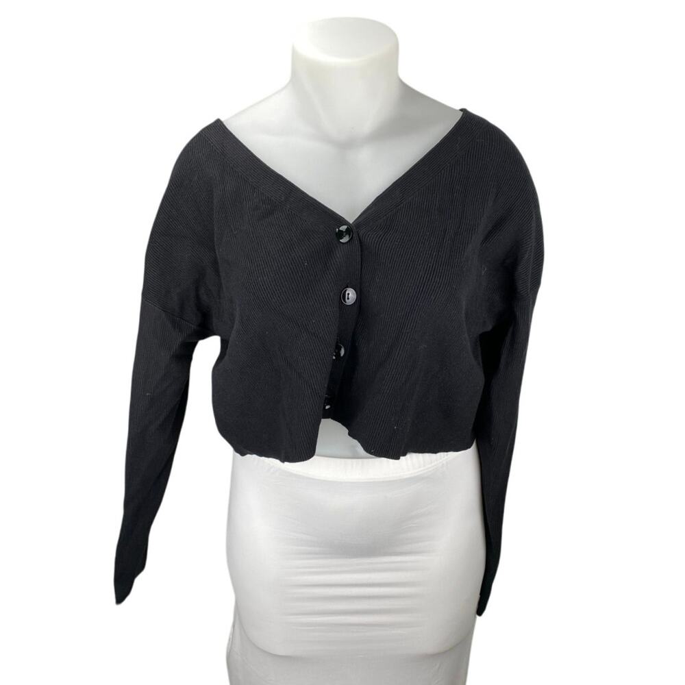 NEW BP. Black Rib Knit V-neck Button Up Long Sleeve Crop Cardigan Sweater XXL